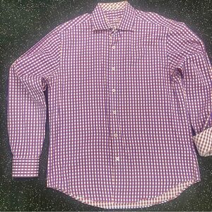 Bugatchi Purple and White Plaid Button Down Shirt